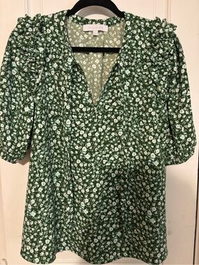 Sugarlips Green Floral V-Neck Puff Sleeve Tunic